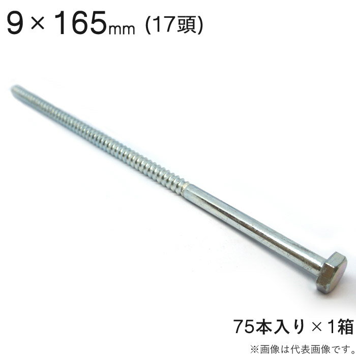 コーチボルト コーチスクリュー ユニクロメッキ コーチ スクリュー ボルト 頭 17 六角頭 9×165mm 75本入り1セット アンカー ネジ コーチボルト 大工工事 木工事 取付金具 建築金物 建築副資材 補強 新築 増築 改築 リフォーム 建設工事