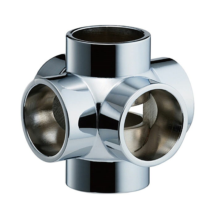 パイプ ブラケット 受金具 ハンガー 掛け パイプジョイント クロームメッキ ドラム 六方 32mm 高さ71×幅71×奥行71mm 高級 パイプ直径32mm対応 おしゃれ 押入れ クローゼット 手摺 手すり 収納 整理 DIY リフォーム 新築 店舗 2