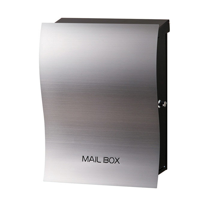 ポスト 郵便受け 壁掛け郵便ポスト デザインポスト 大型配達物対応 ナミプラス アール 壁付け スレンド ヘアライン 右勝手 (T型カムロック付)