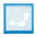 ガラスブロック 屋外壁 間仕切壁 壁飾り 日本 デザインガラスブロック 柄：バラ 色：クリスタルブルー 1個単位 190×190×80mm リフォーム 新築 DIY アプローチ