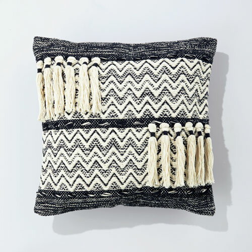 CLOVER(クローバー) ウェイビークッションカバー 45x45クッション カバー 45×45cm タッセル boho ボーホー ファブリック 45 45cm おしゃれ 西海岸風 ボヘミアン ナチュラル コットン インテリア インテリア雑貨