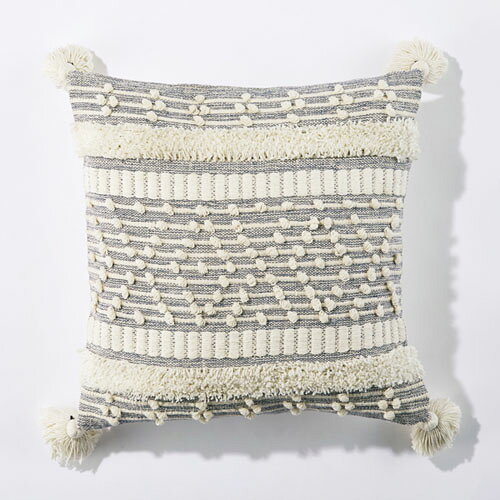 CLOVER(クローバー) ボーホーフリンジクッションカバー 45x45クッション カバー 45×45cm フリンジ ポンポン 網目 模様 編み柄 45 45cm boho ボーホー ファブリック おしゃれ 西海岸風 ボヘミアン ナチュラル インテリア 雑貨