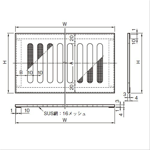 SUS床下換気孔網付 120x300