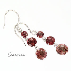 ピアス スリーストーン 3石 ガーネット 1月誕生石 K14ホワイトゴールド K14WG カラーストーン 天然石 品質保証書 女性 レディース ジュエリー アク...