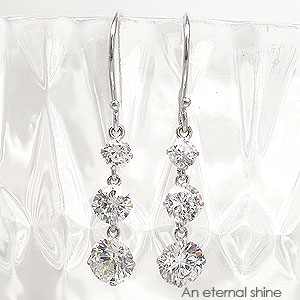 キュービックジルコニア 3ストーン トリロジーピアス ポイント消化 K14ホワイトゴールド 品質保証書 女性 レディース ジュエリー アクセサリー 人気 おすす...