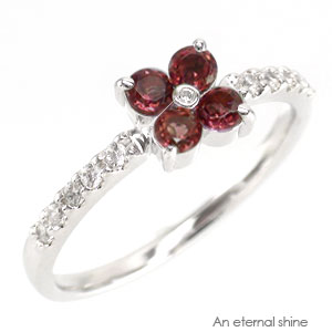 ピンキーリング クローバー ガーネット 1月誕生石 ダイヤモンド プラチナ900 指輪 ダイヤ 0.1カラット リング pt900 エタニティリング ファランジ...