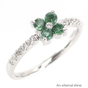 ピンキーリング クローバー グリーンクオーツ ダイヤモンド プラチナ900 指輪 ダイヤ 0.1カラット リング pt900 エタニティリング ファランジリング...