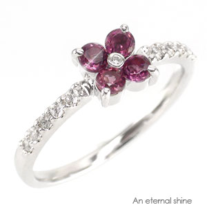 ピンキーリング クローバー ロードライトガーネット 1月誕生石 ダイヤモンド プラチナ900 指輪 ダイヤ 0.1カラット リング pt900 エタニティリング...