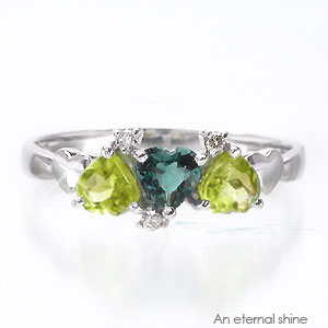 ピンキーリング ペリドット グリーンクオーツ ダイヤモンド リング 0.03ct プラチナ プラチナ900 pt900 ハート 小指 ファランジリング ミディリ...