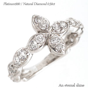 ピンキーリング ダイヤモンド リング プラチナ プラチナ900 pt900 0.5カラット クロス 十字架 フラワー 指輪 ファランジリング ミディリング 小指...