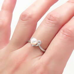 【送料無料】アコヤパール(本真珠)ハートリングダイヤモンド0.02ct6月の誕生石K18ホワイトゴールドK18WG指輪入学式卒業式母の日