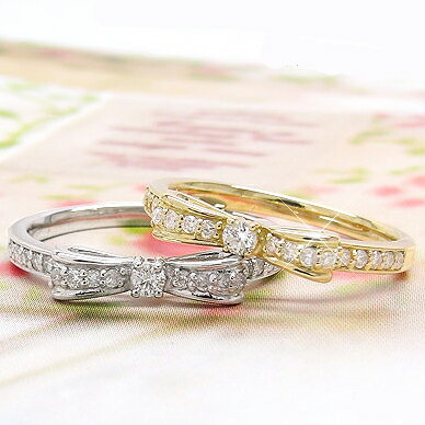 ダイヤモンドリング リボンリング 0.2ct k18 18金 指輪 リング ピンキーリング 小指 ファランジリング ミディリング レディース【雑誌GINGER掲...