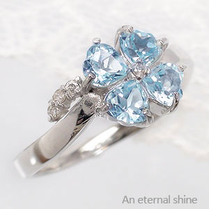 ピンキーリング 四葉 クローバー 指輪 ブルートパーズ 11月誕生石 ダイヤモンド リング 0.04ct プラチナ プラチナ900 pt900 小指 ファランジ...