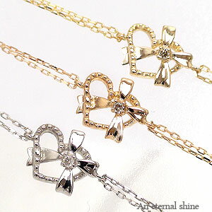 アンクレット アジャスター付 0.007ct 10金 k10 イエローゴールド ピンクゴールド ホワイトゴールド 10k ダイヤモンド 足首 足 ハート リボン...