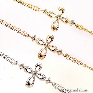 アンクレット アジャスター付 0.02ct 10金 k10 イエローゴールド ピンクゴールド ホワイトゴールド 10k ダイヤモンド 足首 足 クロス 十字架 ...