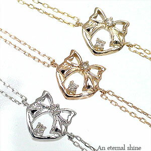 アンクレット アジャスター付 0.015ct 10金 k10 イエローゴールド ピンクゴールド ホワイトゴールド 10k ダイヤモンド 足首 足 リボン ハート...