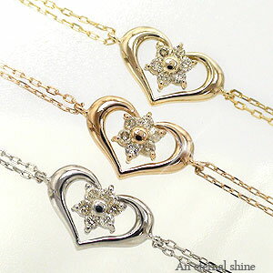 アンクレット アジャスター付 0.05ct 10金 k10 イエローゴールド ピンクゴールド ホワイトゴールド 10k ダイヤモンド 足首 足 ハート フラワー...