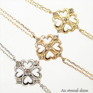 アンクレット アジャスター付 0.03ct 10金 k10 イエローゴールド ピンクゴールド ホワイトゴールド 10k ダイヤモンド 足首 足 クローバー 四葉...