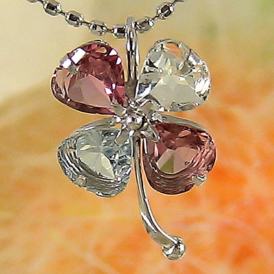 クローバー 四葉 ペンダントトップ ピンクトルマリン アクアマリン ホワイトゴールド 3月誕生石 10月誕生石 パワーストーン 品質保証書 女性 レディース ジ...