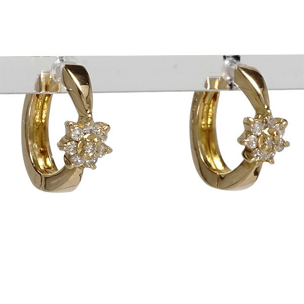 フープピアス 中折れピアス 花 フラワー ダイヤモンドピアス ダイヤ 0.10ct 18金 k18 イエローゴールド ピンクゴールド ホワイトゴールド 18k ...