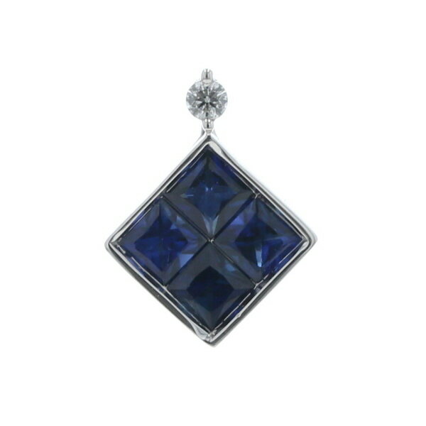 GSTV K18WG ペンダントトップ サファイア 0.61ct ダイヤモンド ミステリーセッティング スクエア 箱付【新品仕上済】【zz】【中古】【送料無料】