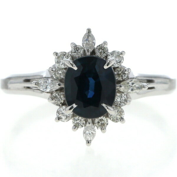 Pm900 プラチナ リング サファイア 1.44ct ダイヤモンド 0.38ct 取り巻き デザイン 指輪 19号【新品仕上済】【zz】【中古】【送料無料】