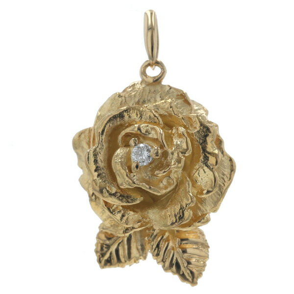 Rakuten - K18YG イエローゴールド トップ ダイヤモンド 0.05ct 1粒 薔薇 バラ ローズ フラワー【新品仕上済】【zz】【中古】【送料無料】