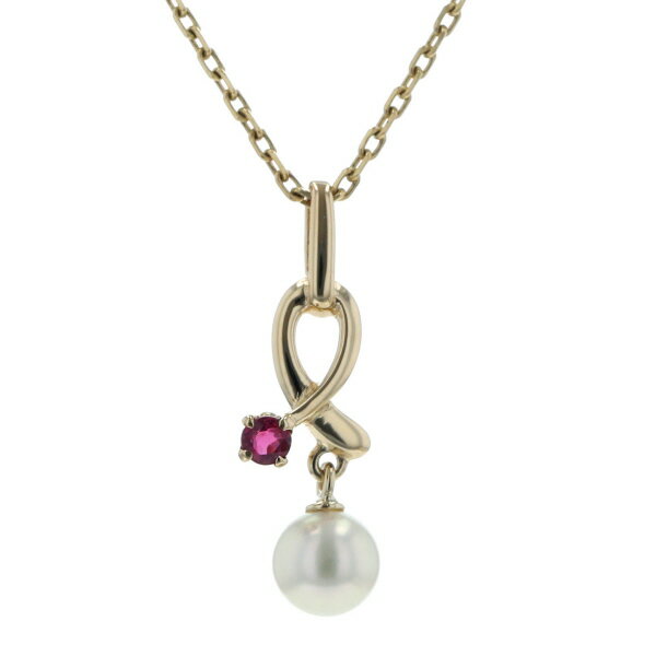 Rakuten - MIKIMOTO ミキモト K14YG イエローゴールド ネックレス ルビー ダイヤ パール アコヤ真珠 5.2mm リボン 37.5cm 【新品仕上済】【zz】【中古】【送料無料】