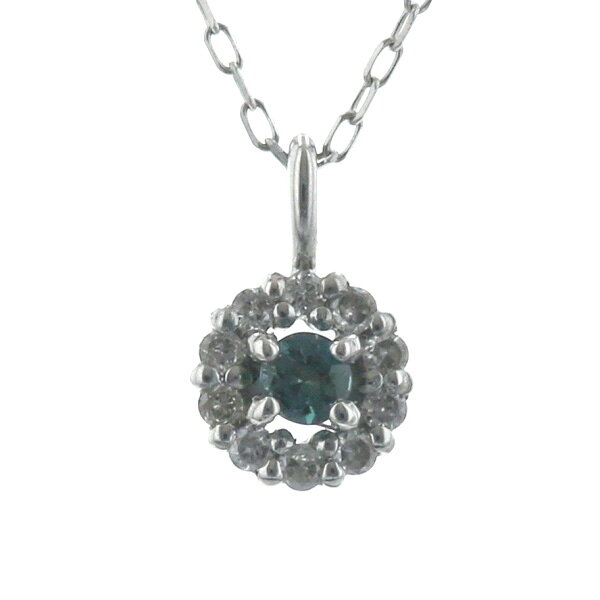 绿宝石 - Pt900 プラチナ ネックレス アレキサンドライト 0.02ct ダイヤモンド 0.03ct サークル 取巻き ヘイロー 40cm【新品仕上済】【zz】【中古】【送料無料】