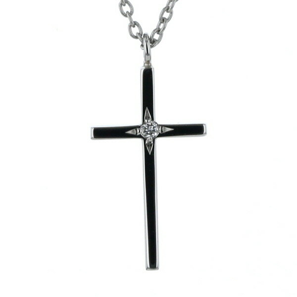 Pt900 Pt850 プラチナ ネックレス ダイヤモンド ラウンド 一粒 クロス 十字架 アズキチェーン 39cm【新品仕上済】【zz】【中古】【送料無料】