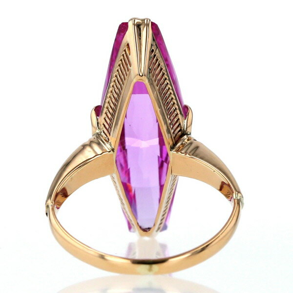 K18YG イエローゴールド リング 合成ピンクサファイア ひし形 大粒 千本透かし レトロ ヴィンテージ 指輪 8号【新品仕上済】【zz】【中古】【送料無料】のサムネイル