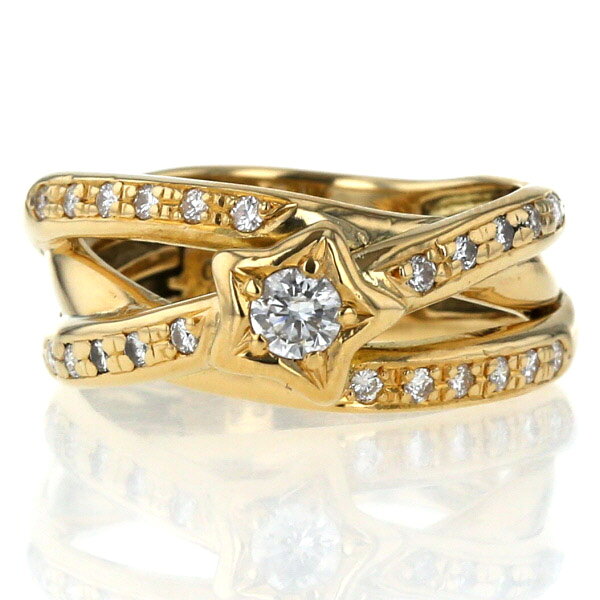 K18YG イエローゴールド リング ダイヤモンド 0.20ct/0.13ct クロス ライン 星 スター インフィニティ 指輪 11号【新品仕上済】【zz】【中古】【送料無料】