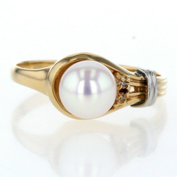 K18YG Pt900 イエローゴールド プラチナ リング アコヤ真珠6.3mm パール ダイヤモンド ベルト 9号 指輪【新品仕上済】【af】【中古】【送料無料】