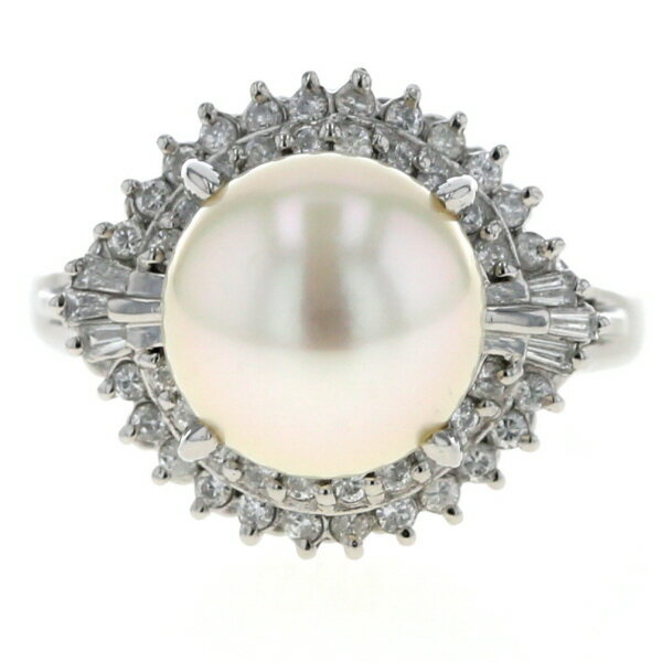 Rakuten - Pt900 プラチナ リング パール 真珠 10.2mm ダイヤモンド 0.45ct 二重取り巻き フォーマル 指輪 14号【新品仕上済】【zz】【中古】【送料無料】