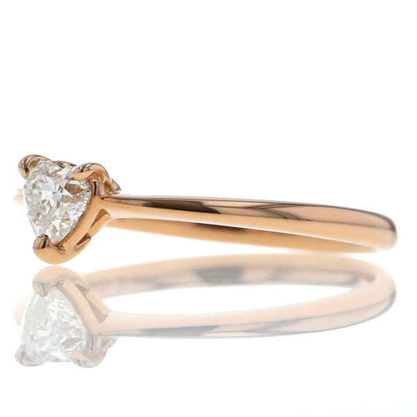 K18PG ピンクゴールド リング ダイヤモンド 0.32ct 一粒 ハートシェイプ 絞り デザ...