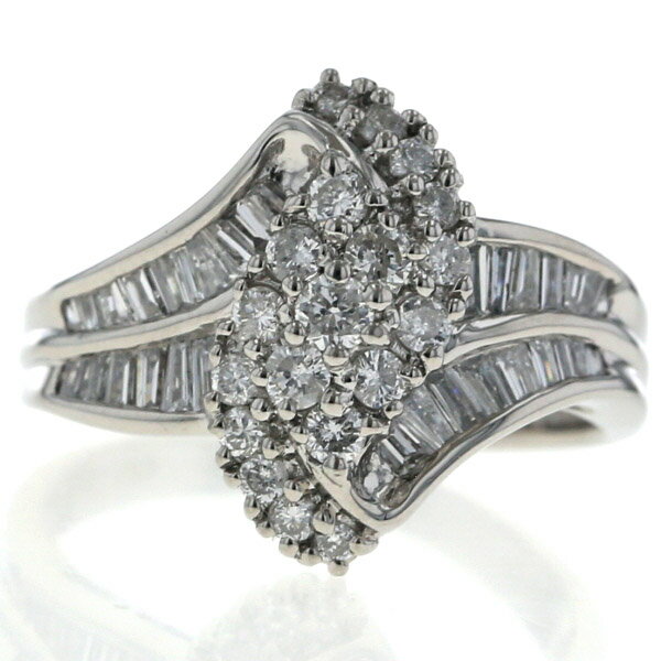 Pt850 プラチナ リング ダイヤモンド 1.00ct ウェーブ パヴェ ウェーブ 抱合せ 指輪 14号 鑑別書付【新品仕上済】【zz】【中古】【送料無料】