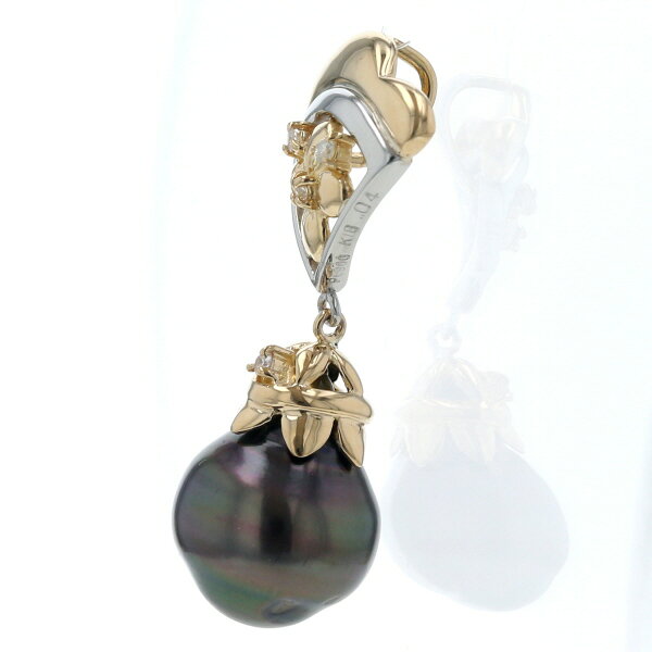 EverydayGoldrushのPt900 K18YG ネックレストップ ブラックパール 黒蝶真珠 10.9mm ダイヤモンド 0.04ct 花 フラワー 扇 透かし コンビ【新品仕上済】【zz】【中古】【送料無料】｜アングル2