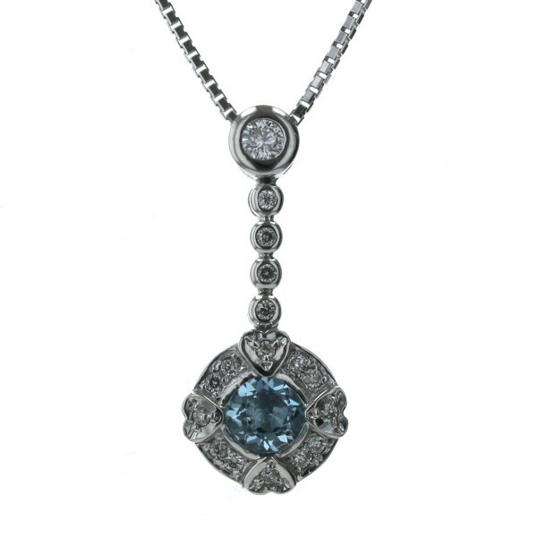 K18WG ホワイトゴールド ネックレス ブルートパーズ0.66ct ダイヤモンド0.22ct ハート ラウンド 49cm【新品仕上済】【zz】【中古】【送料無料】