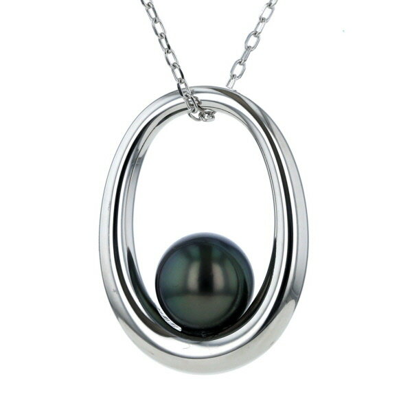 MIKIMOTO K18WG ホワイトゴールド ネックレス 黒蝶真珠 9.0mm ブラックパール エッグ サークル 50cm【新品仕上済】【zz】【中古】【送料無料】