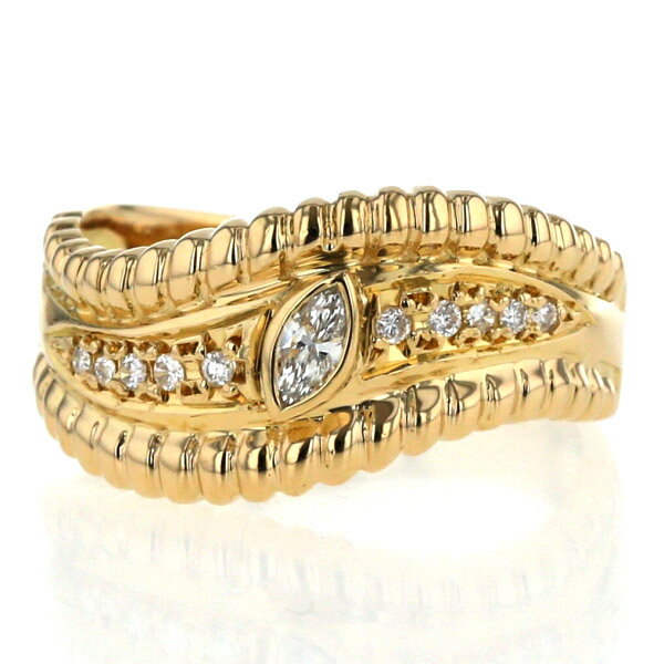 K18YG イエローゴールド リング ダイヤモンド0.10ct/0.09ct ウェーブ マーキス ベゼル留め 指輪 14.5号【新品仕上済】【zz】【中古】【送料無料】