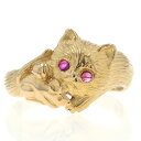 K18YG イエローゴールド リング ルビー 猫 ネコ キャット マウス ネズミ アニマル 動物 指輪 11号【新品仕上済】【zz】【中古】【送料無料】