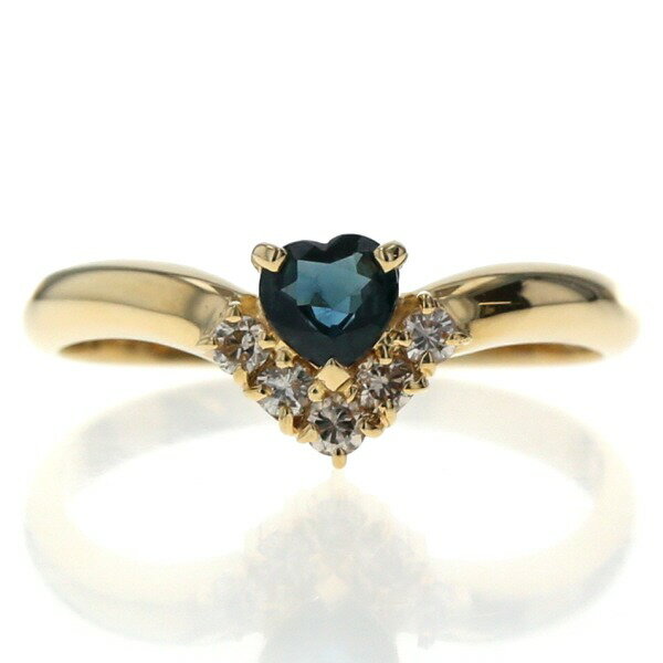 K18YG イエローゴールド リング サファイア 0.31ct ダイヤモンド 0.12ct ハートシェイプ V字 指輪 10号【新品仕上済】【zz】【中古】【送料無料】