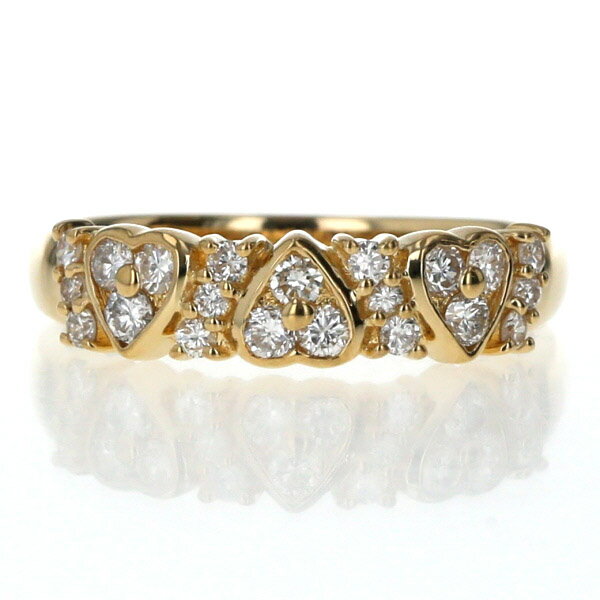 値下げ K18YG イエローゴールド リング ダイヤモンド 0.51ct ハート モチーフ パヴェ デザイン 指輪 15号【新品仕上済】【zz】【中古】【送料無料】