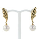 MIKIMOTO ミキモト K18YG イエローゴールド イヤリング アコヤ真珠 7.0mm パール フェザー 羽【新品仕上済】【zz】【中古】【送料無料】