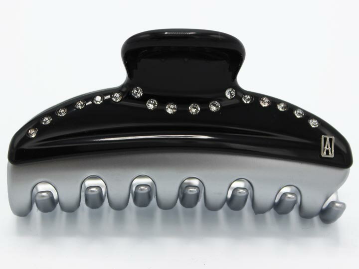 ALEXANDRE DE PARIS アレクサンドル ドゥ パリ　　ヘアクリップ　ICCM-15571-03　NOIR AG (N4) 　ノアール　ブラック＆シルバー　VENDÔME CLIP Mサイズ　 7.5cm　ヘアアクセサリー　スワロフスキークリスタル使用　バレッタ　【プレゼント最適品】のサムネイル