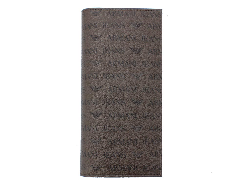 ■■■　訳あり特価商品　■■■　#271　アルマーニ ジーンズ　ARMANI JEANS　長財布　938543　CC996　ダークブラウン 　PVC　カード収納14枚※※ 財布内面札入れ部の両側面に亀裂キズがございます。