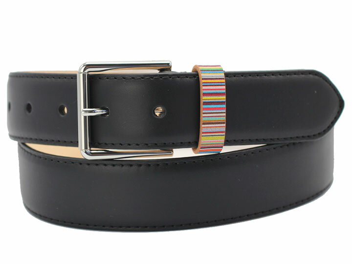 ポールスミス ベルト（メンズ） ポールスミス　Paul Smith　ベルト　M1A-4950-BMULKE　ブラック　＆マルチストライプループ　牛革　レザー　 Men Belt M Strp Keeper 　サイズ調整不可タイプ