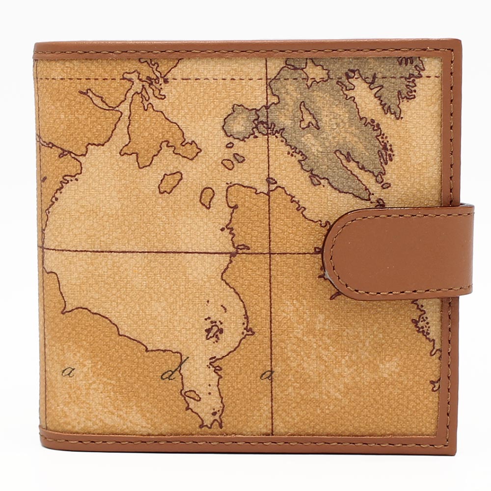 PRIMA CLASSE　プリマクラッセ　W011 -6000　(#08)　二つ折り財布　世界地図柄　ブラウン　PVC　レザー（画像1~3枚目の柄目をお送りします。）　1A CLASSE　ふたつ折財布