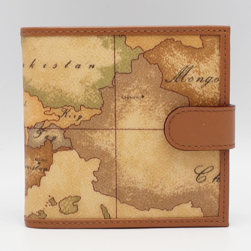 PRIMA CLASSE　プリマクラッセ　W011 -6000　(#12)　二つ折り財布　世界地図柄　ブラウン　PVC　レザー（画像1~3枚目の柄目をお送りします。）　1A CLASSE　ふたつ折財布