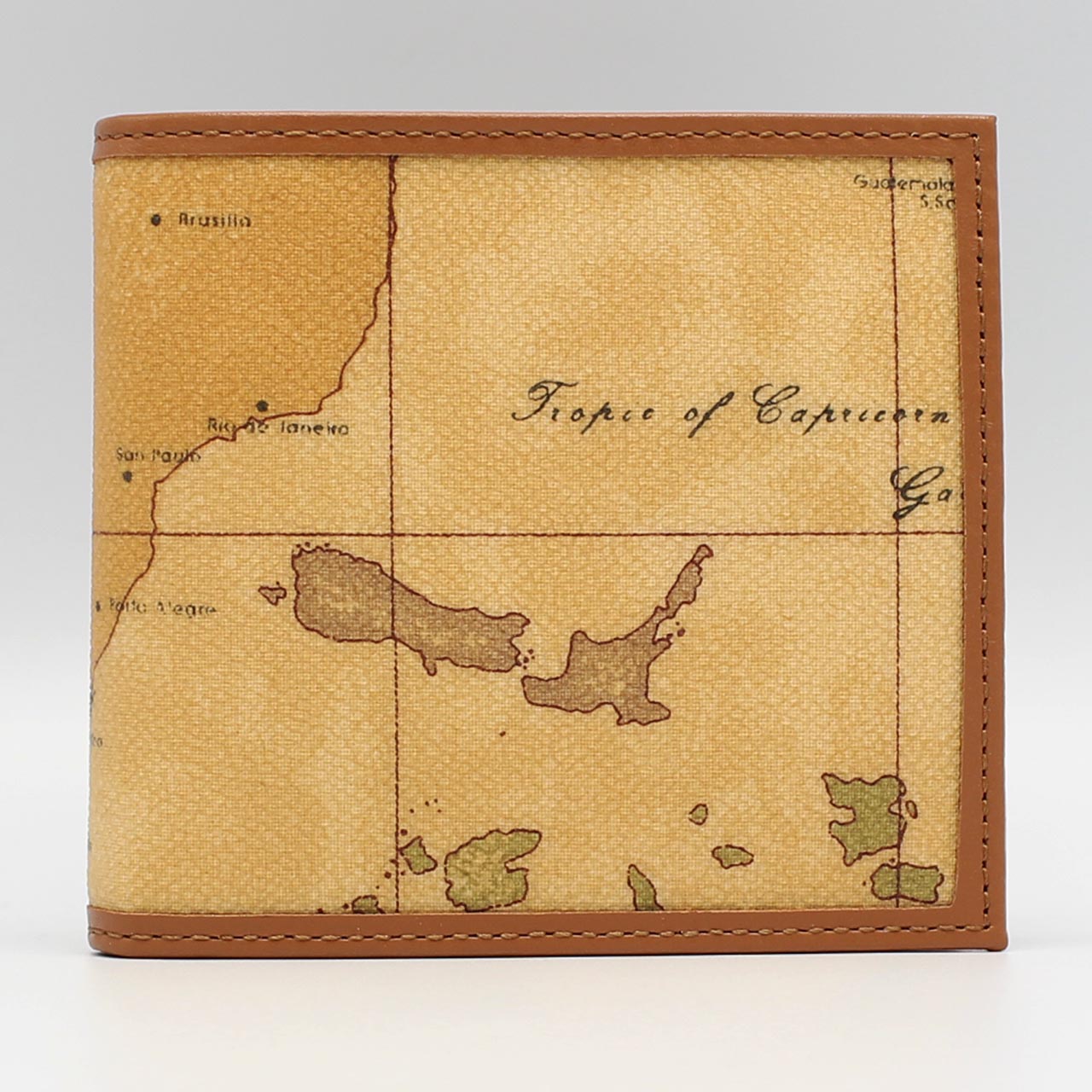 PRIMA CLASSE ≪プリマクラッセ≫ W103 -6000 (#239) ふたつ折り財布 世界地図柄 ブラウン PVCx レザー（画像1~3枚目の柄目をお送りします。） 二つ折財布 【送料無料】【★セール価格】